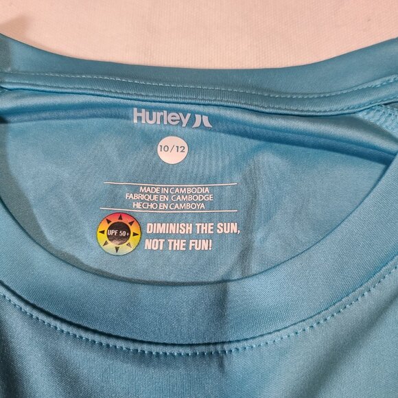 Hurley Blue Long Sleeve Rash Guard Size 10/12 UPF 50+ Swim Sun Protection Tee - Picture 7 of 8